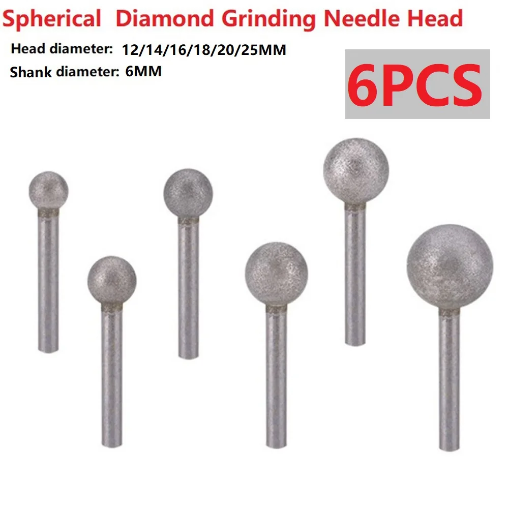 

6 Pcs Mini Polishing Head Burring Bit W/ 6mm Shank Spherical Head Diamond Grinding Bit Round Ball Burs For Stone Carving Tools