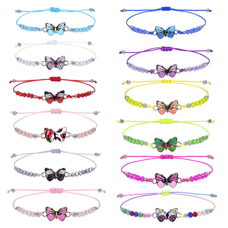 

Bohemia Colorful Butterfly Crystal Beaded Bracelet For Women Handmade Braided String Rope Bracelet Charm Friendship Jewelry Gift