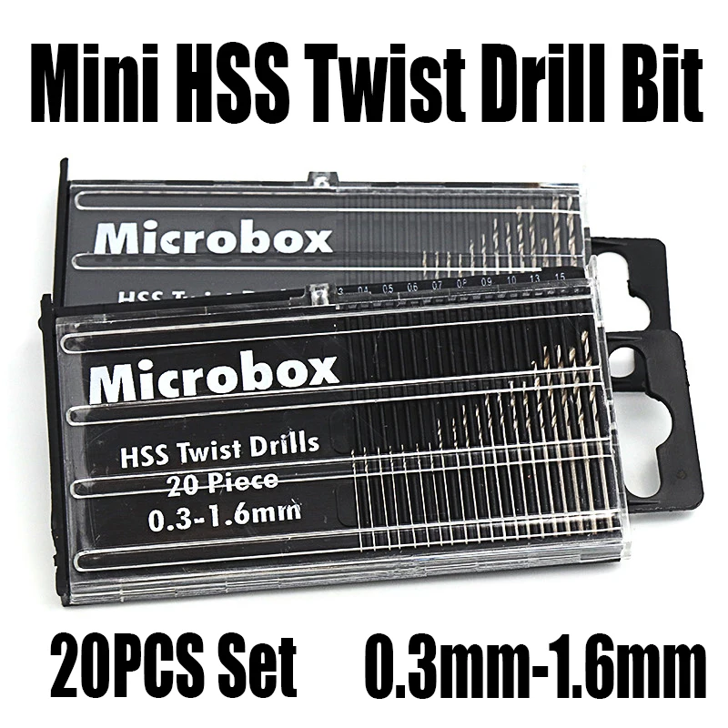 

20PCS Set 0.3mm-1.6mm Mini HSS Twist Drill Bit Set Round Shank Micro Drill Bit For Wood/Plastic/Circuit Board Etc Hole Opening
