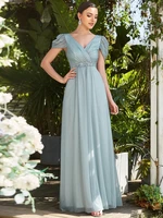 elegant evening dresses a line or deep v neck chiffon puff sleeves backless 2022 ever pretty of simple mist bridesmaid dress