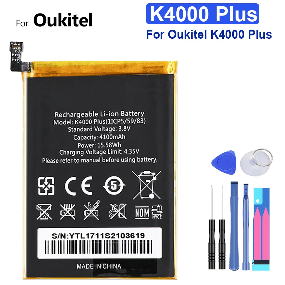 

Mobile Phone Battery K4000Plus 4100mAh for OUKITEL K4000 Plus High Quality Battery + Track NO