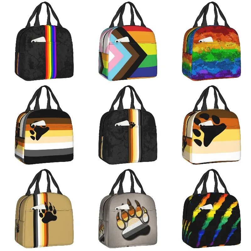 

Distressed LGBT Pride Flag Stripe Insulated Lunch Bags Camping Travel LGBT Gay Lesbian Portable Cooler Thermal Bento Box Women
