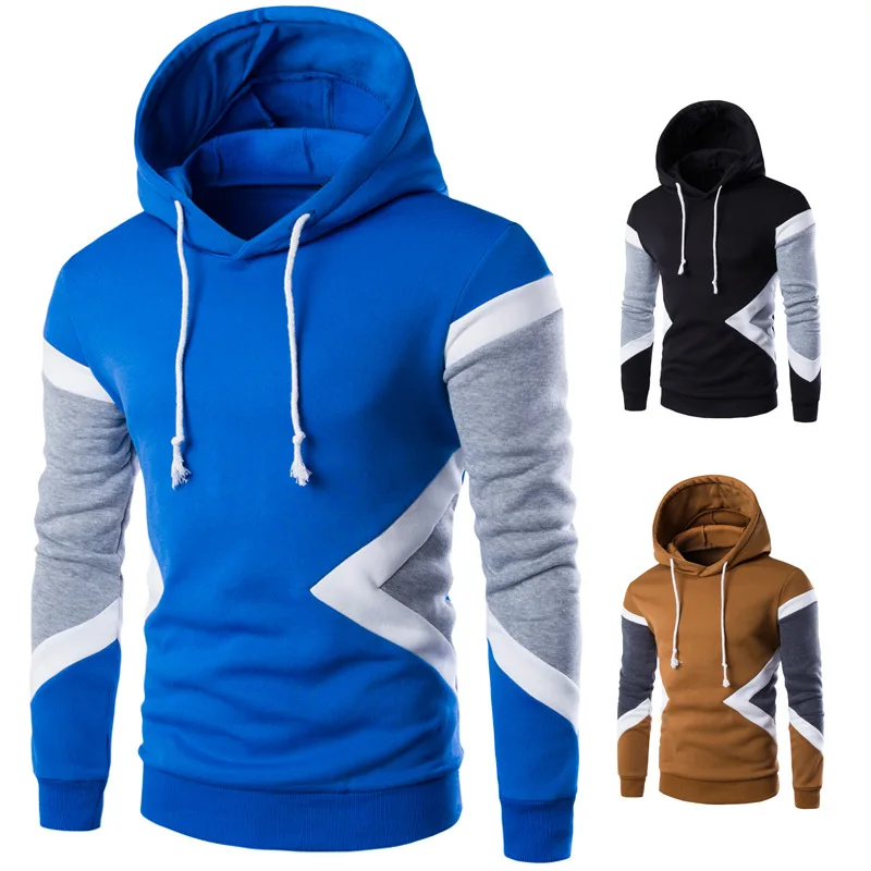 Enlarge New Patchwork Hoodies Men Fashion Patchwork Hooded Sweatshirts Male Winter Spring Streetwear Casual Pullover Men's Coats