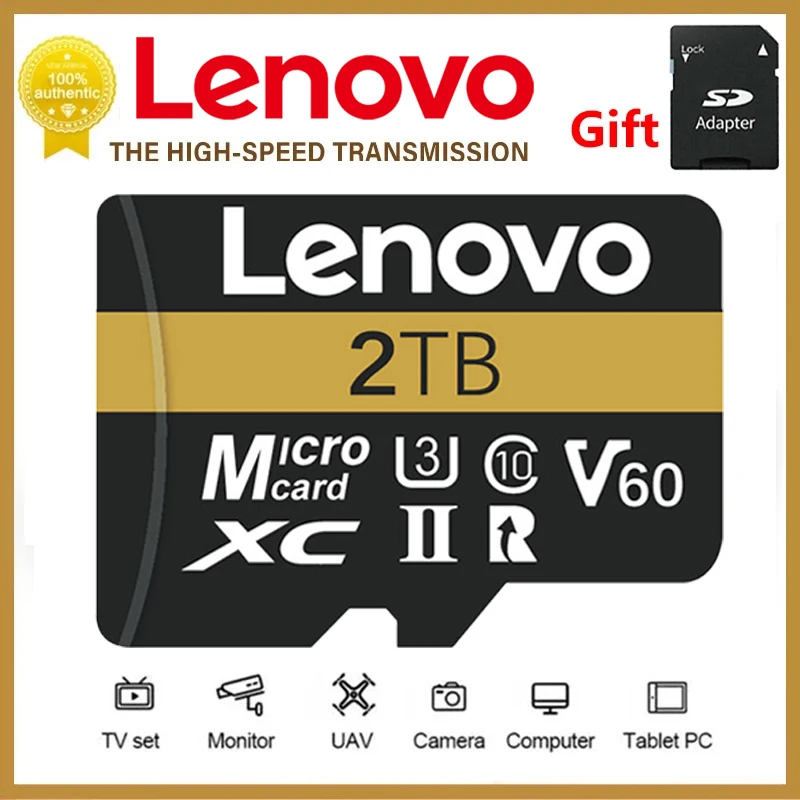 Lenovo Memory Card 1TB 2TB Class10 Micro TF SD 512gb V60 U3 High Speed Cameracartão De Memória For Phone/Camera/Drone