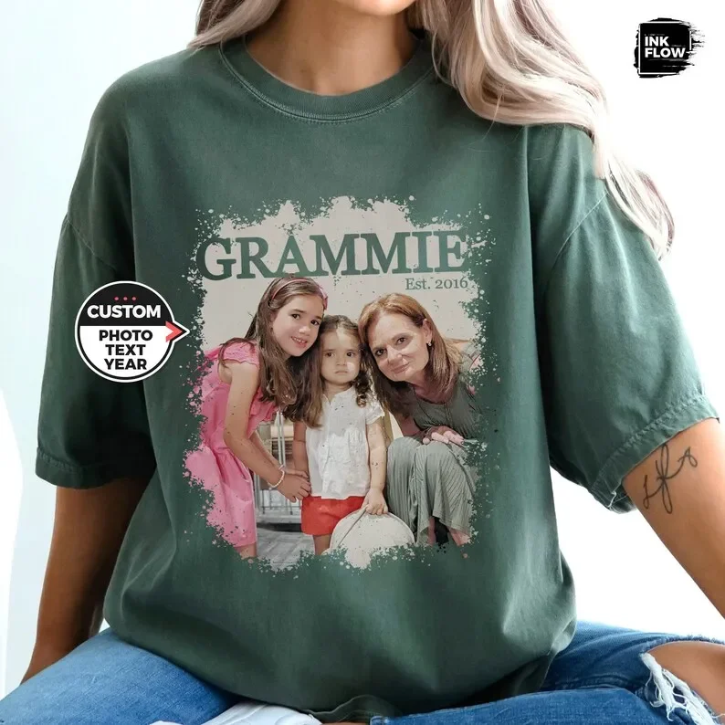 Custom Grandma Shirt Personalized Text Photo and Year Picture TShirt Memorial Tee Logo Top Comfort Col