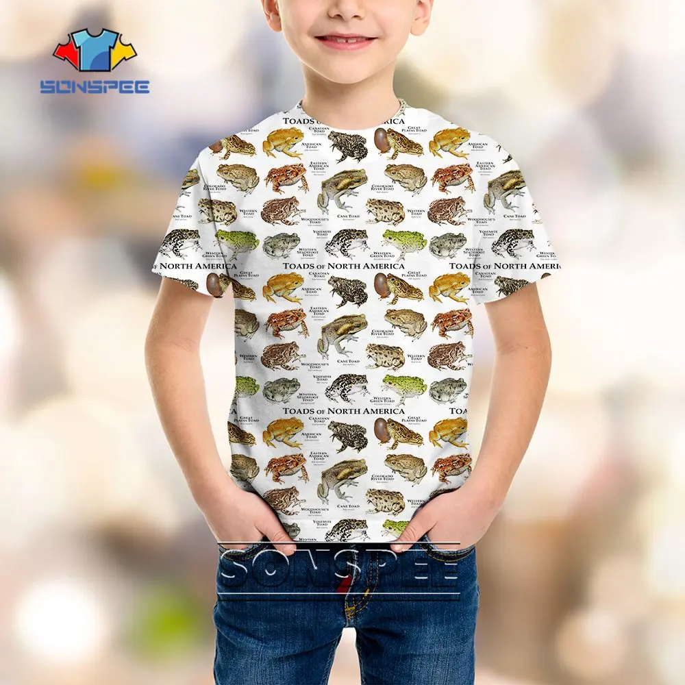 SONSPEE 2022 Boys Girls T Shirt Casual Hip Hop Short Sleeve Amphibian Golden Toad Print T-shirt Summer Funny Kids Children Top