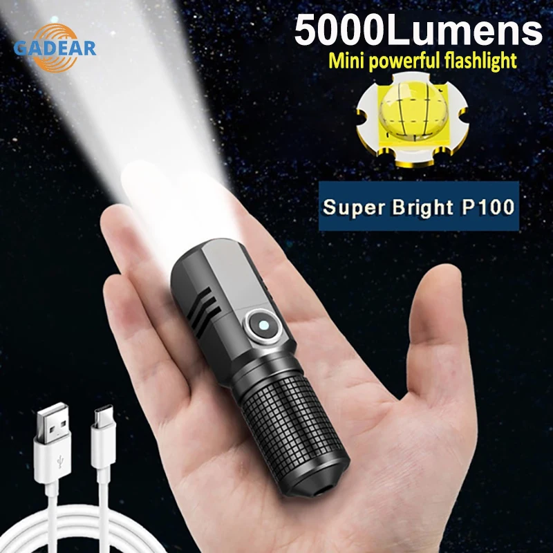 

50000 люмен мини Мощный светодиодный фонарик XHP100 супер яркий фонарик USB перезаряжасветильник фонарик для повседневного использования фонасв...