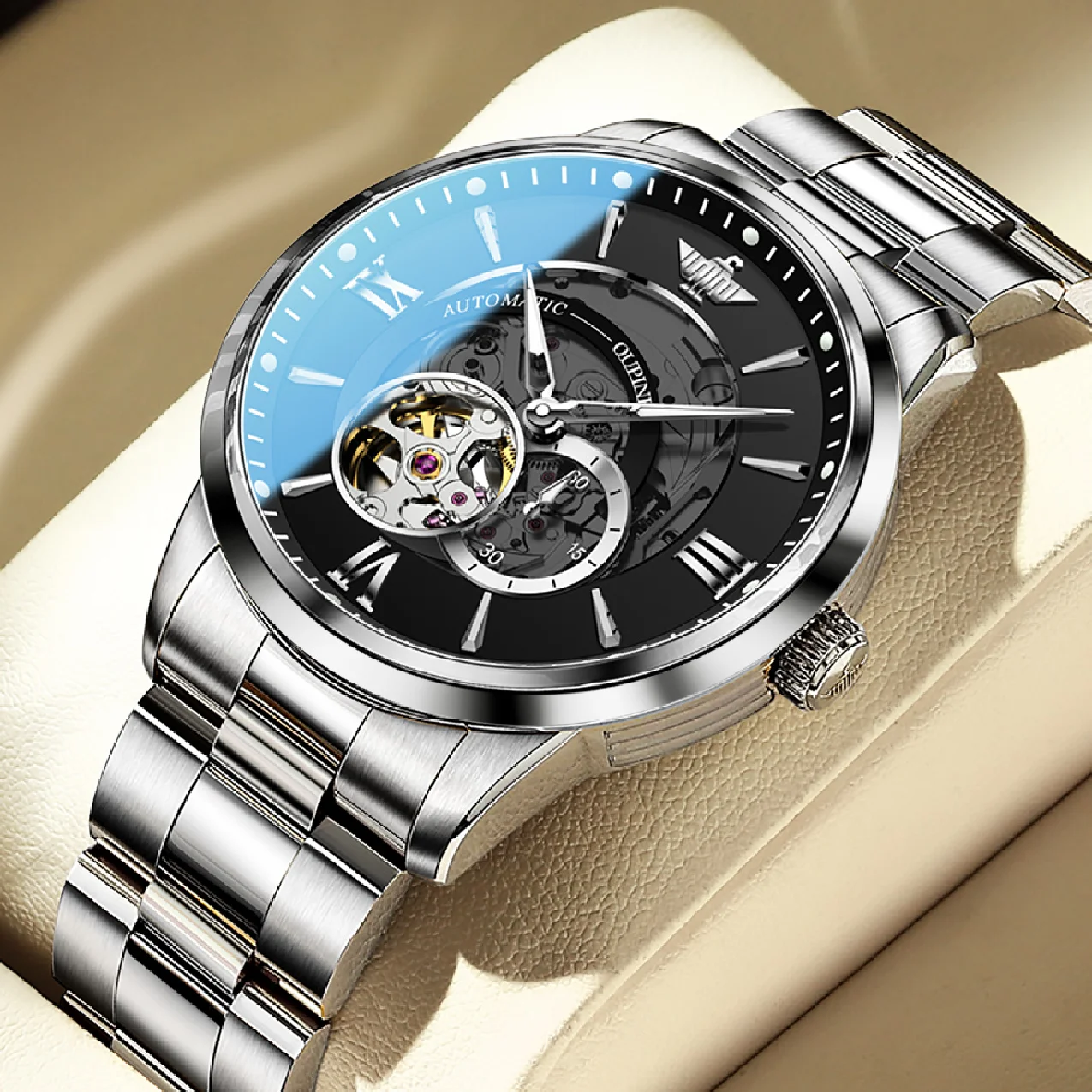 

OUPINKE Men��s Luxury Automatic Watch Mechanical Self Winding Watches Sapphire Crystal Stainless Steel Waterproof Wristwatches