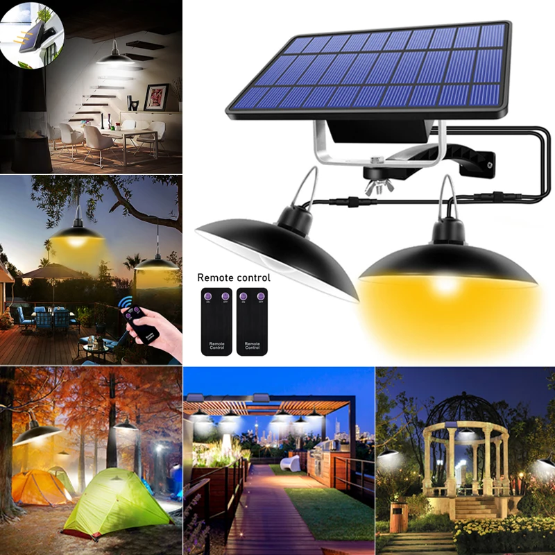 

Solar Double Head Pendant Light Outdoor IP65 Waterproof Indoor Solar Lamp With Cable Suitable for courtyard, garden, indoor etc,