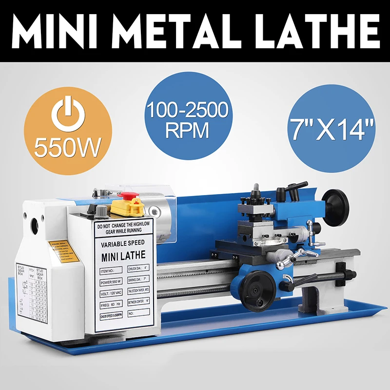 

MX-0618 Mini Metal Lathe Machine 7" x14" 550W DIY Small Stainless Steel Lathe Metal Processing Lathe Mini Lathe Machine