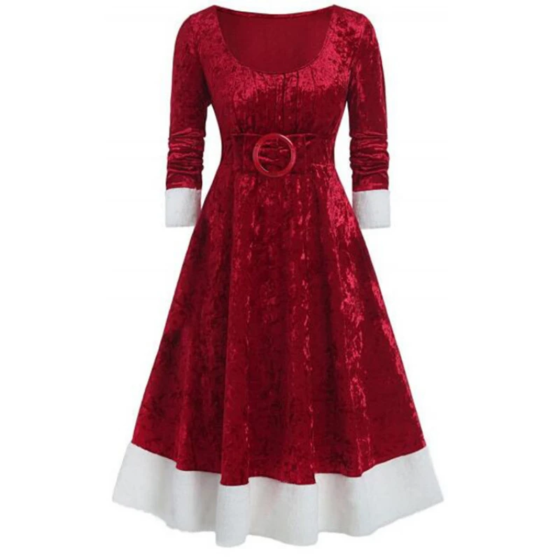 

Женское платье, красные рождественские платья, женское платье миди с высокой талией и соединением, новый год, женское платье с длинным рукавом и круглым вырезом