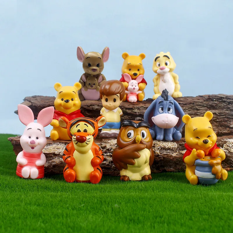 

10pcs Disney Winnie The Pooh Piglet Tigger Eeyore Rabbit Owl Anime Action Figures Cartoon Collection Doll Set For Kids Model Toy