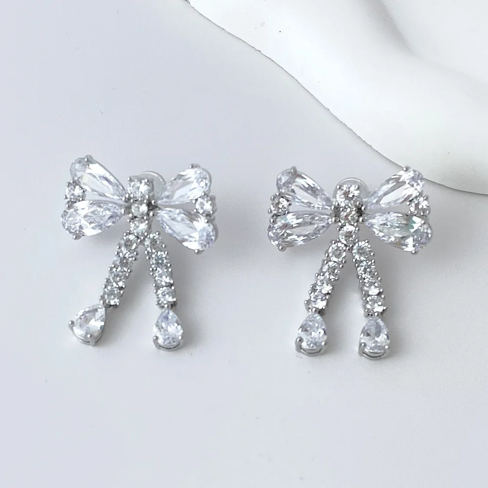 

New luxury bowknot Earrings sweet Zircon Earrings cute minority bowknot Earrings