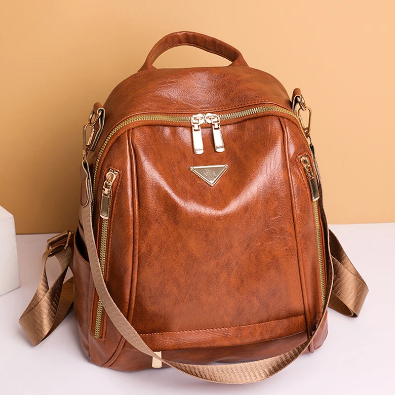 

Вместительный кожаный женский рюкзак в стиле ретро, удобный дорожный ранец для женщин, школьный портфель, 2023