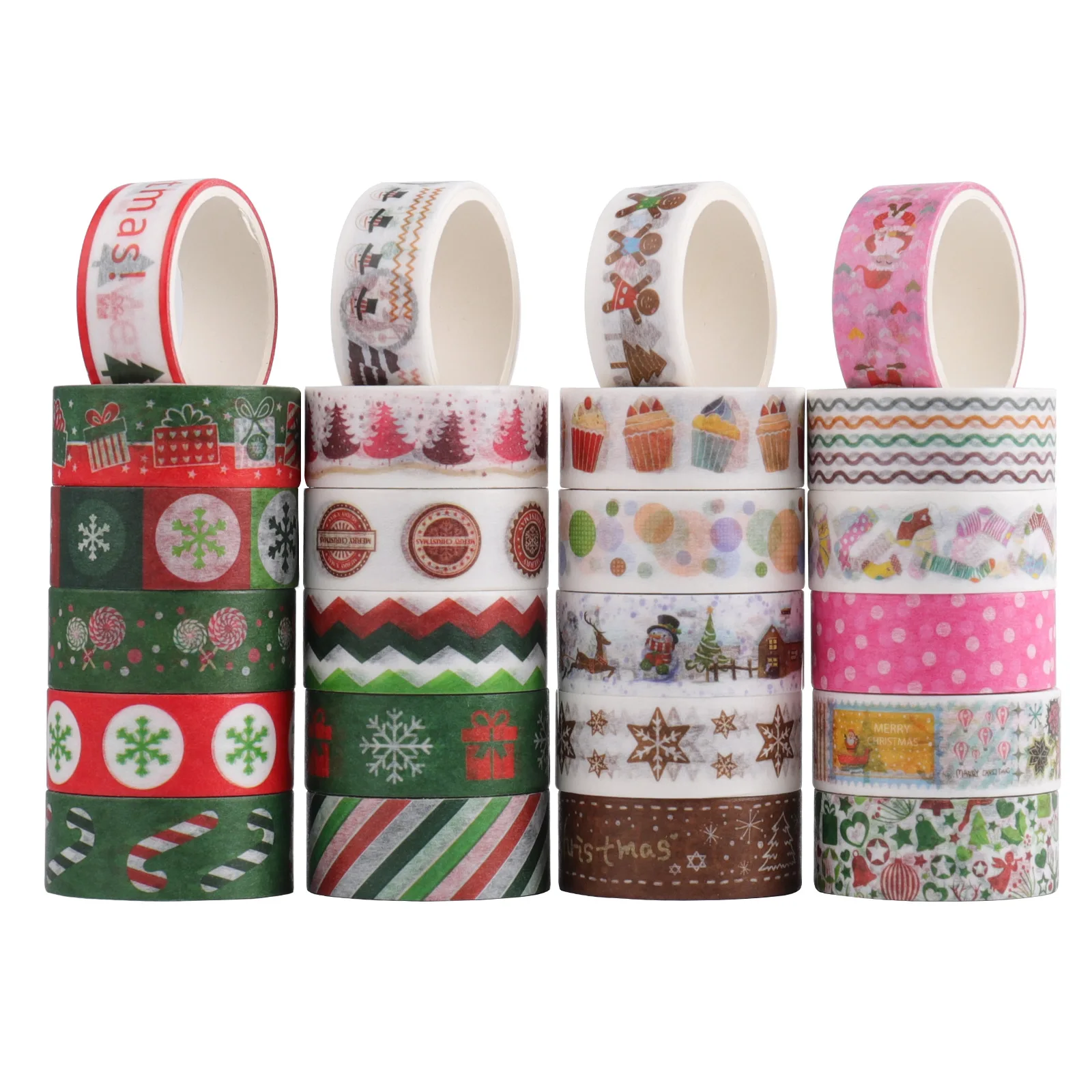 

24 Rolls Christmas Washi Masking Tape 15mm Wide Decorative Foil Holiday Tape for Xmas Wall Tree DIY Scrapbooking Craft Projects