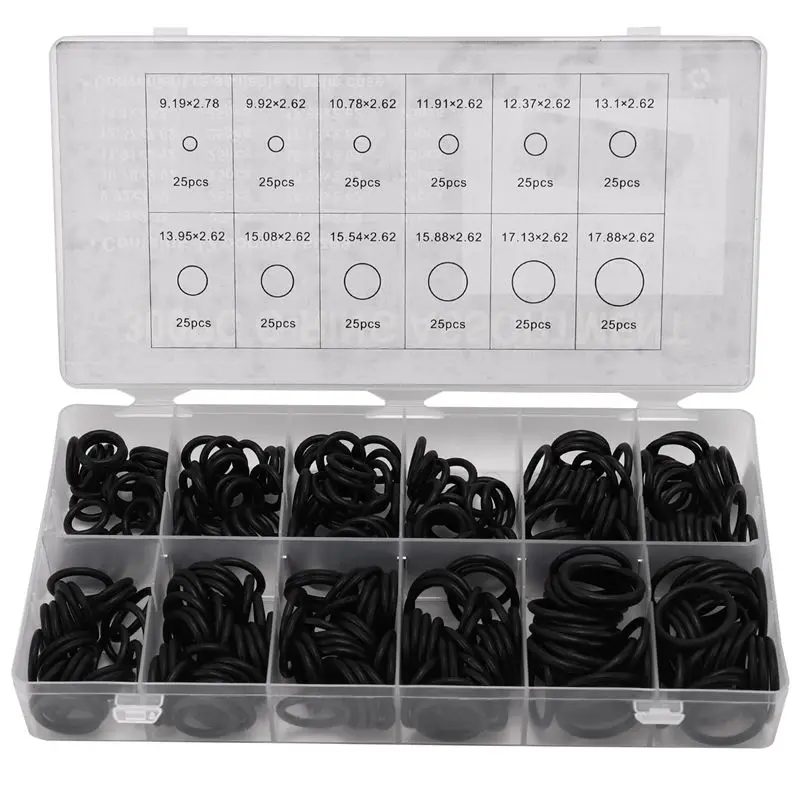 

300Pcs/Set 12 Sizestap Washer Kit Holdtite Jumper Valves O Ring EC Body Washers Seals 9.19-17.88Mm Black Oring