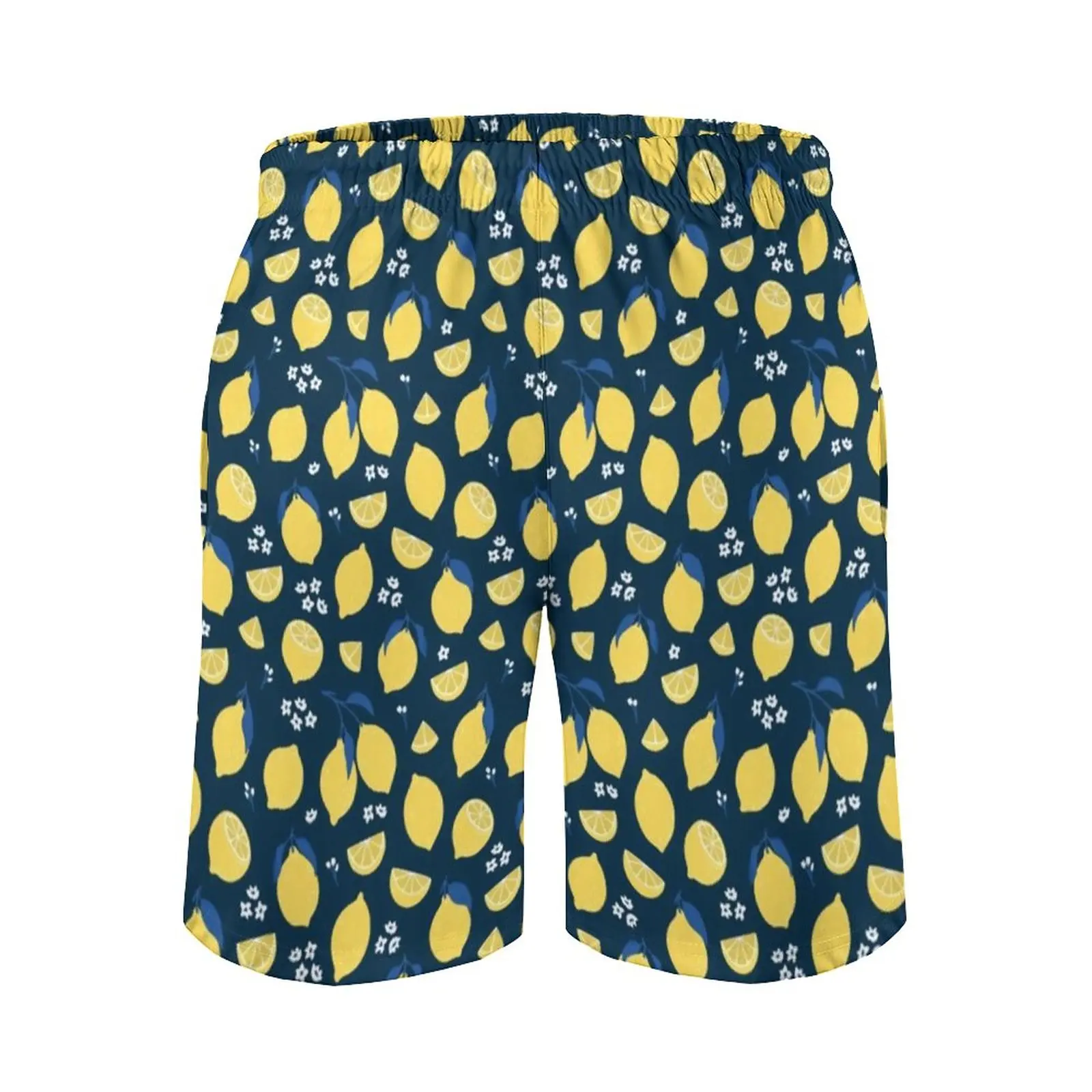Шорты пляжные мужские с принтом фруктов удобные короткие штаны лимонным узором