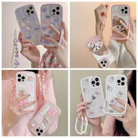 2 in 1 stand phone case for iphone 13 pro max 12 pro 11 x xs max xr fashion cute bear flower hide holder soft cover with lanyard