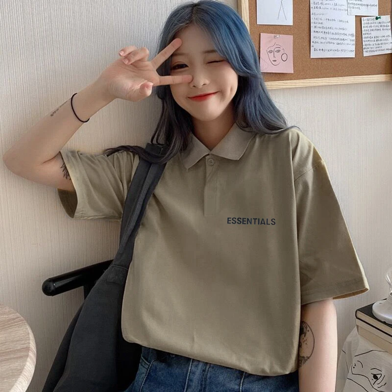 

Essentials Oversized Men's Polo Shirt 100% Cotton Women's Short Sleeved Golf Suit Loose Back Silicone Lettered T-shirt For Men