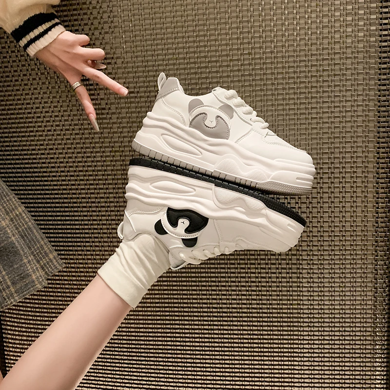 Туфли в стиле ретро с пандой маленькие белые со шнуровкой для скейтборда