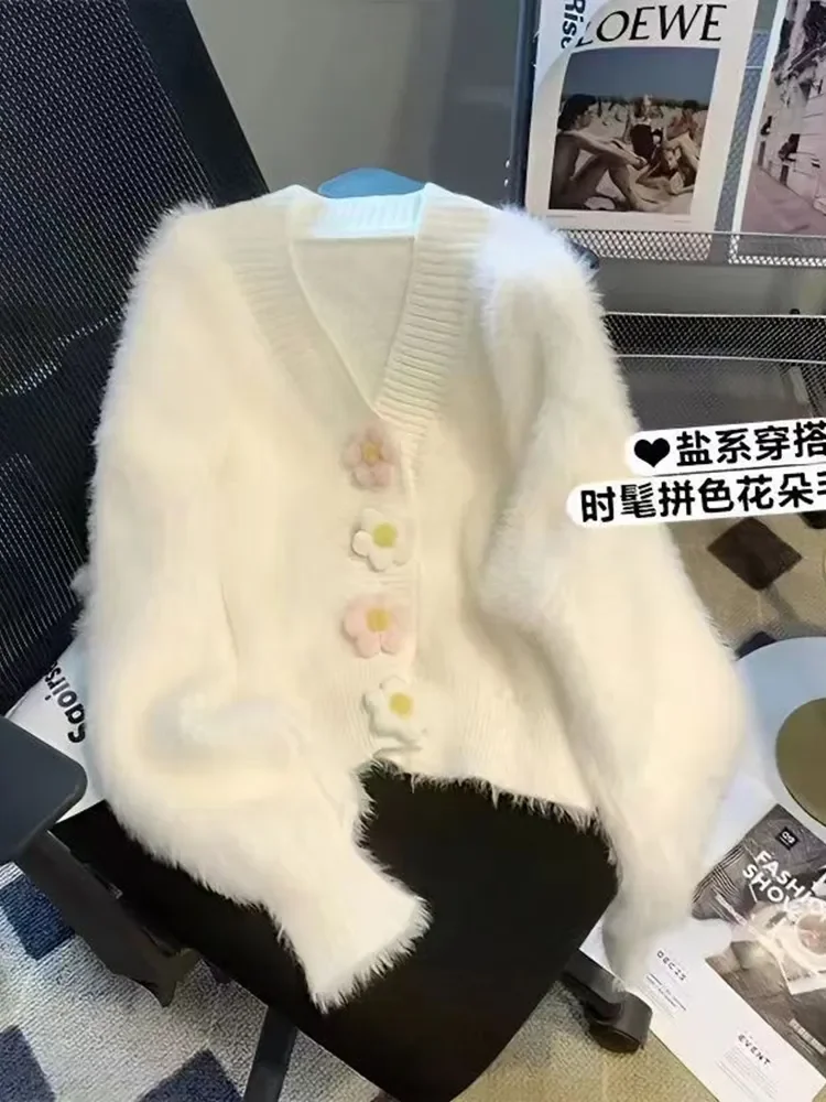 

Женский Однотонный свитер с длинным рукавом, Свободный кардиган в винтажном стиле, Повседневный, Осень-зима 2023