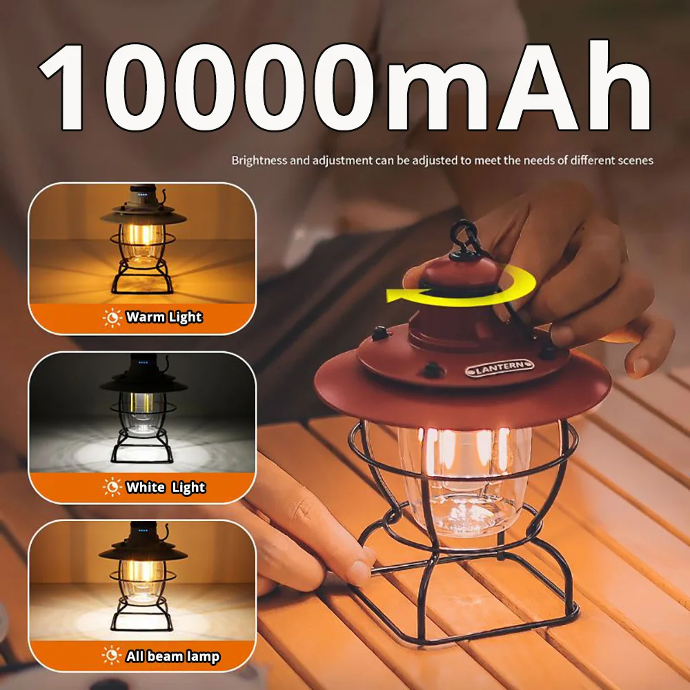 

10000mah Camp Lighting Light Tent For Kerosene Lantern Lamp Retro Hiking Vintage 3 Yard Modes Climbing Portable Camping Outdoor