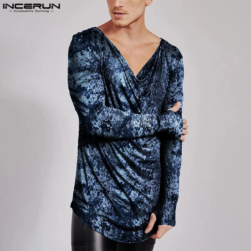 

Футболка мужская Велюровая однотонная с V-образным вырезом и длинным рукавом