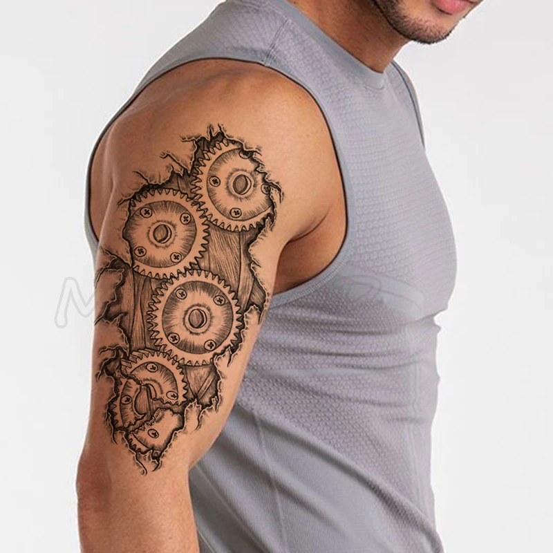 

Temporary Tattoo Stickers Gear Screws Simulation Cut Fake Tatto Waterproof Tatoo Back Leg Arm Belly Big Size for Women Men Girl