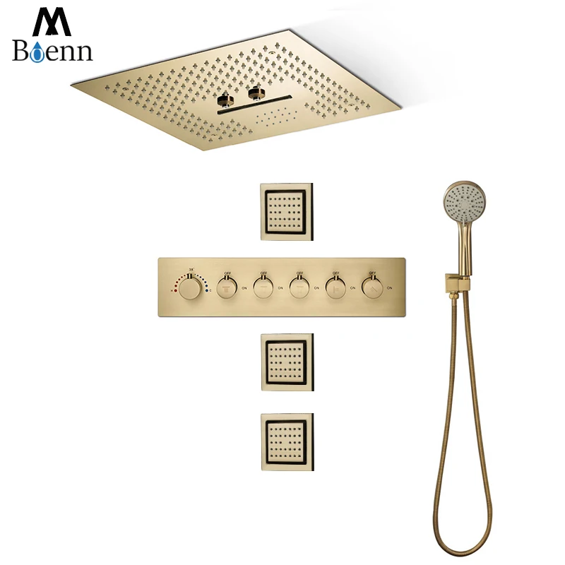 

M Boenn 2024 NEW Modern Smart Brushed Gold Shower System Set Rainfall ShowerHeads Bathroom Faucets Thermostatic Big Water Flow