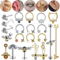 zs 12pcs bee horseshoes nose ring stainless steel hoop septum piercing crystal ear stud 16g ear cartilage tragus helix piercing