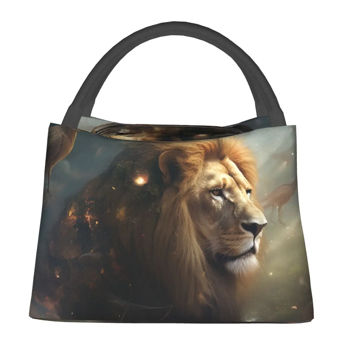 

Lion Lunch Bag Mystical Realms Portable Lunch Box Child Picnic Print Cooler Bag Fashion Oxford Thermal Tote Handbags