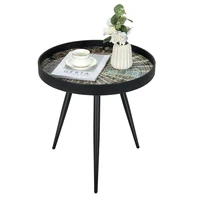 Round Modern End Table with Wooden Tray Top Sofa Side Table Glass Table Top Coffee Tables