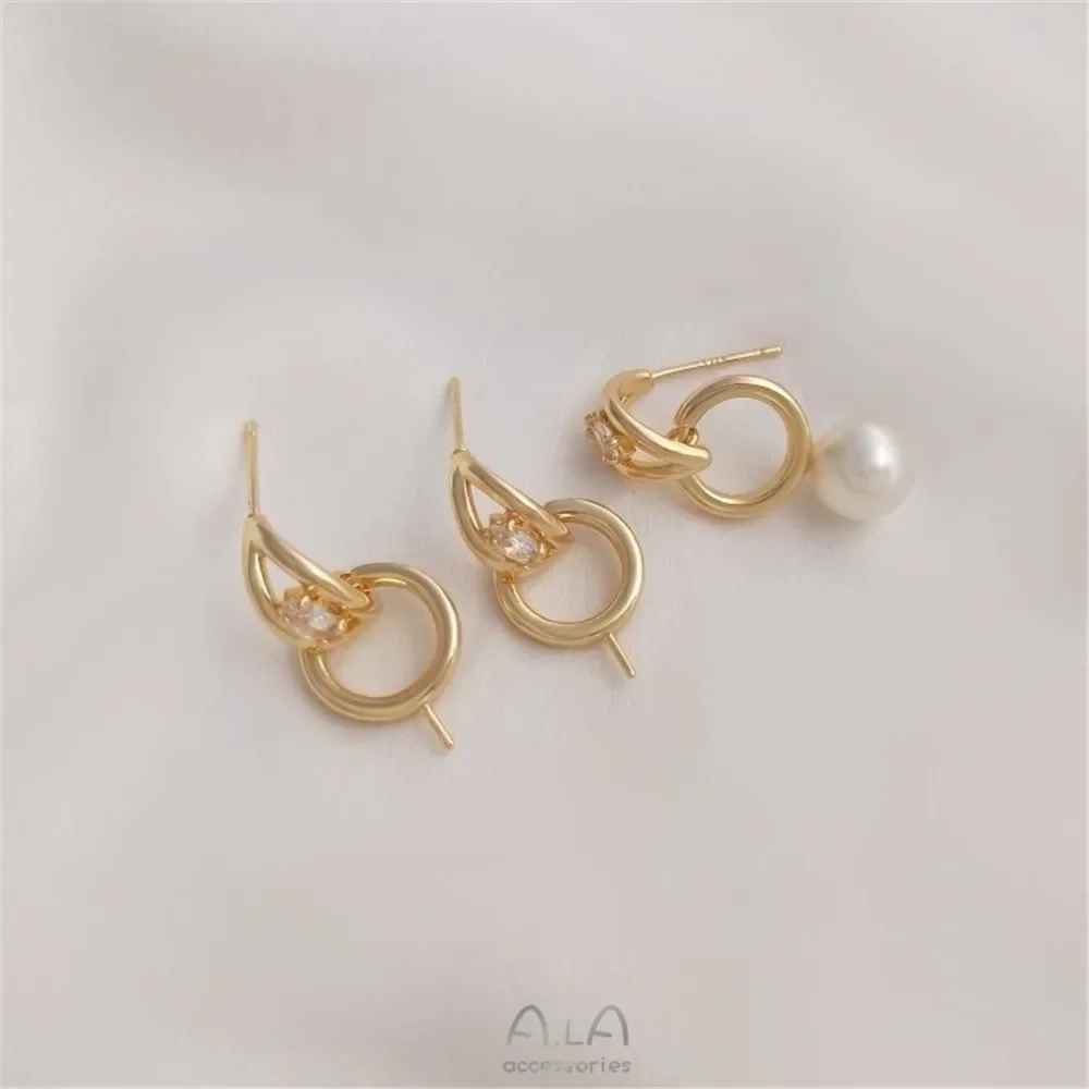 14-каратное золото инкрустированный цирконием C-образной формы подвесной обруч в