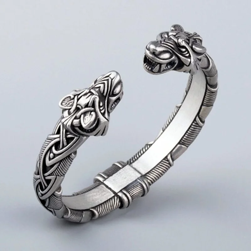

New Retro Norse Mythology Zinc-alloy Viking Odin Wolf Bracelet Punk Norse Man Viking Amulet Jewelry Man Bracelet Gift