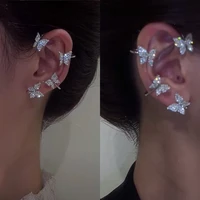 metal ear bone clip for women sweet exquisite luxury shining zircon inlaid butterfly ear cuff clip earring french style jewelry