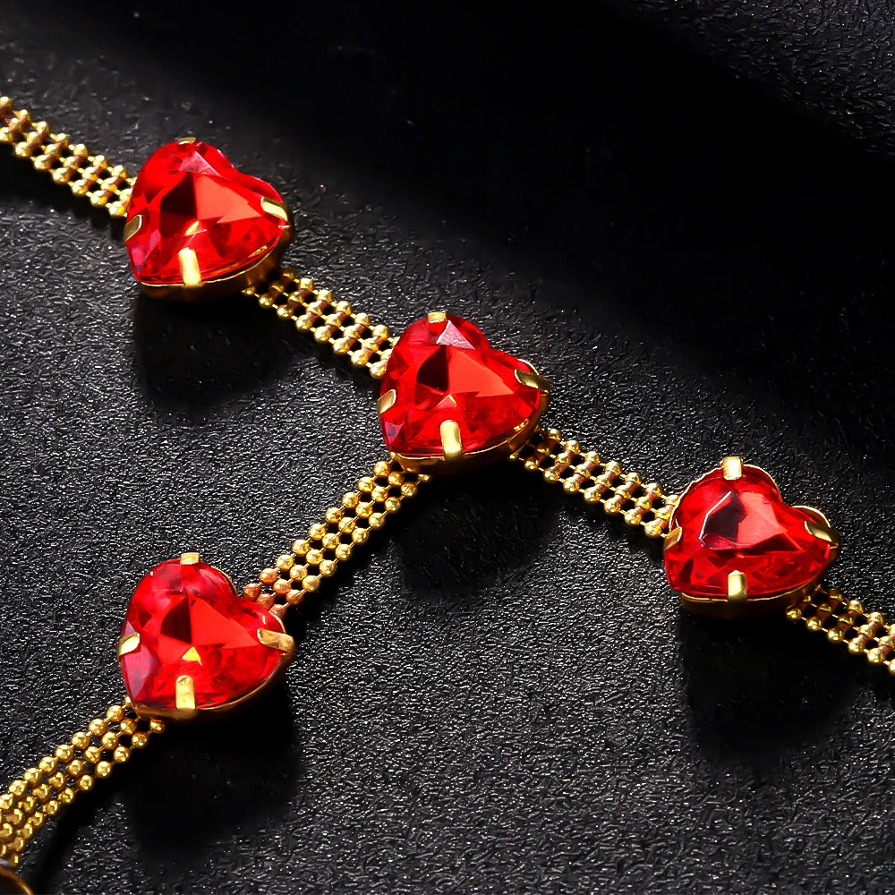 Stonefans Fashion Red Crystal Heart Thong Back Waist Jewelry for Women Sexy Black Choth Panties Body Chain Accessories