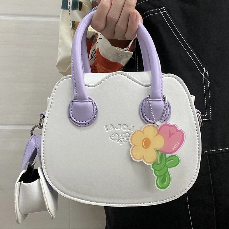 

HAEX 2022 New Kawaii Handbags Female Fashion White PU Bolso Mujer Cute Flower Accessories Girls Trendy Aesthetic Crossbody Bags