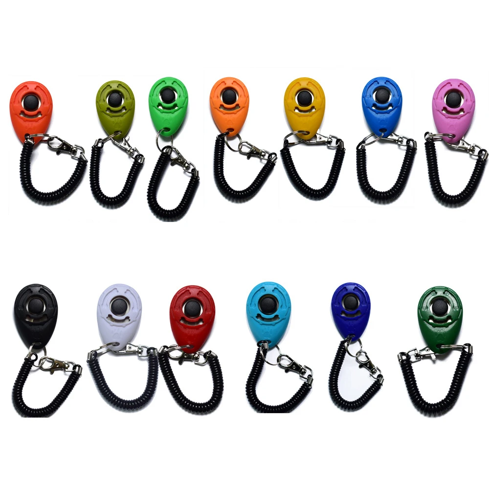 

Hot Sale Pet Trainer Pet Dog Training Dog Clicker Adjustable Sound Key Chain And Wrist Strap Doggy Train Click