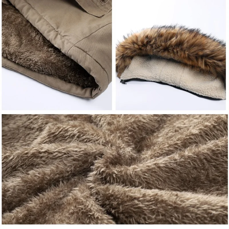 Plus Velvet Winter Warm Jacket Men's Mid-length Thickened Detachable Hooded Parka Outdoor Sports Coat Men  Chaquetas Hombre