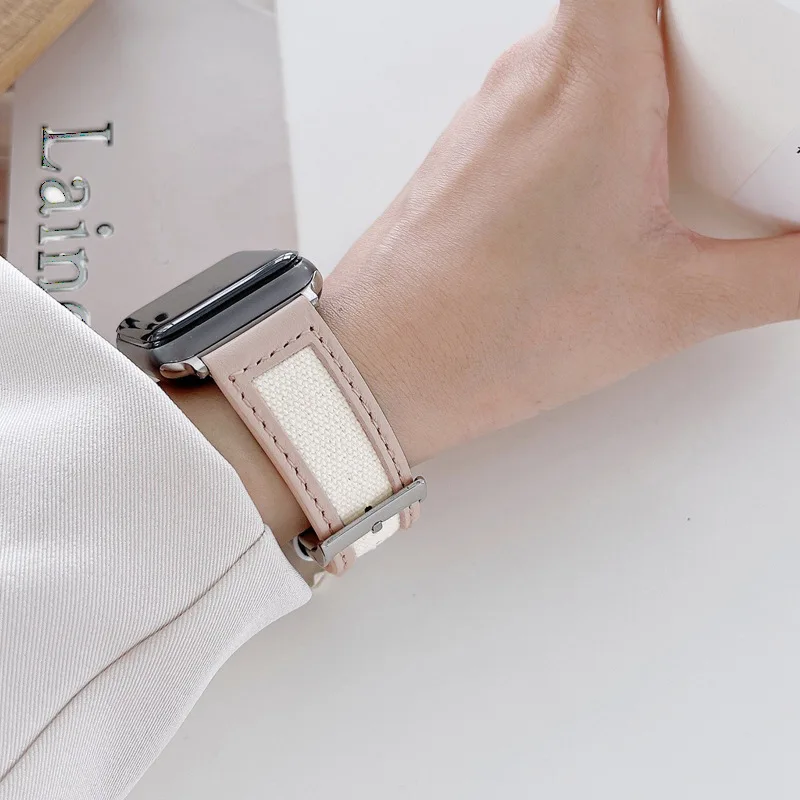 Leather Strap For Apple Watch 8 band 45mm 41mm/Ultra 49mm 40 44mm Bracelet Canvas Wrist For Iwatch Series 7 se 6 5 4 Sport Belt