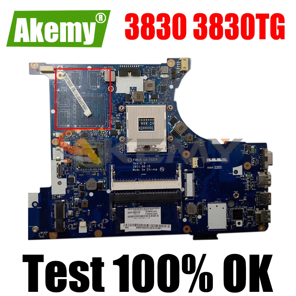 

AKEMY Laptop motherboard For Acer 3830 3830TG Mainboard MBRFN02002 P3MJ0 LA-7121P intel DDR3 Full Tested