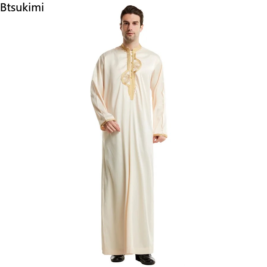 Fashion Muslim Men Jubba Thobe Islamic Clothing Stand Collar Kimono Long Robe Saudi  Abaya Caftan Dubai Arab National  Dressing
