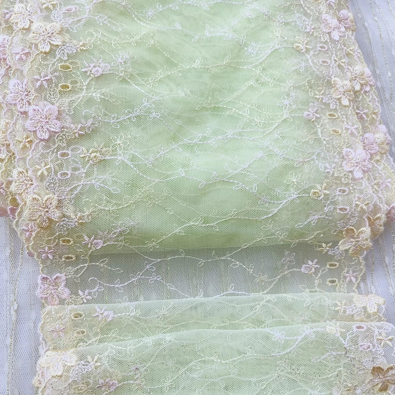 

31Yards Clothing Accessories High Quality Light Green Mesh Lace Fancy Flower Embroidered Lace Trim For Women