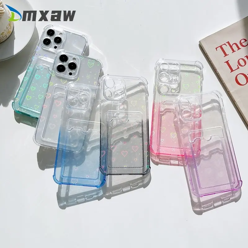 

Transparent Gradient Card Slot Bag Holder Case for Samsung Galaxy A03 Core A22 A32 A72 A52 A52S A02S A03S Clear Shockproof Cover
