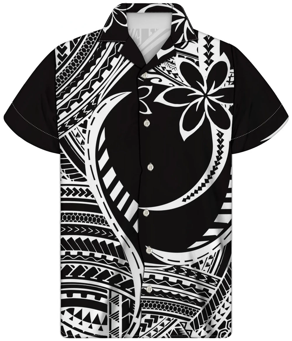 

2022 Blue Hawaiian Shirt Men's Casual Beachwear Fashion Polynesian Tribal Pattern Short Sleeve Tunic