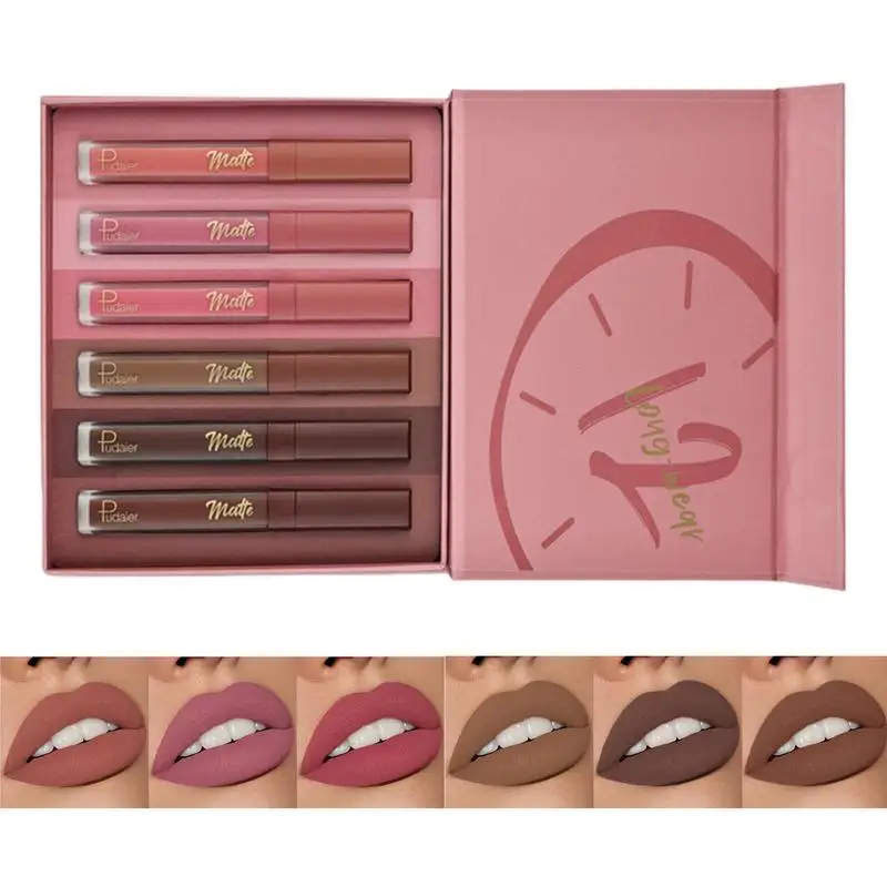 

Matte Lip Gloss Set 6Pcs Long Lasting Waterproof Sexy Nude Lipstick Velvet Non-Stick Moisturizing Pro Lip Glaze Korean Makeup