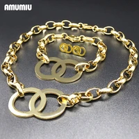 amumiu double hoops fashion party jewelry set for women pendant necklace and bracelet earrings sets js129