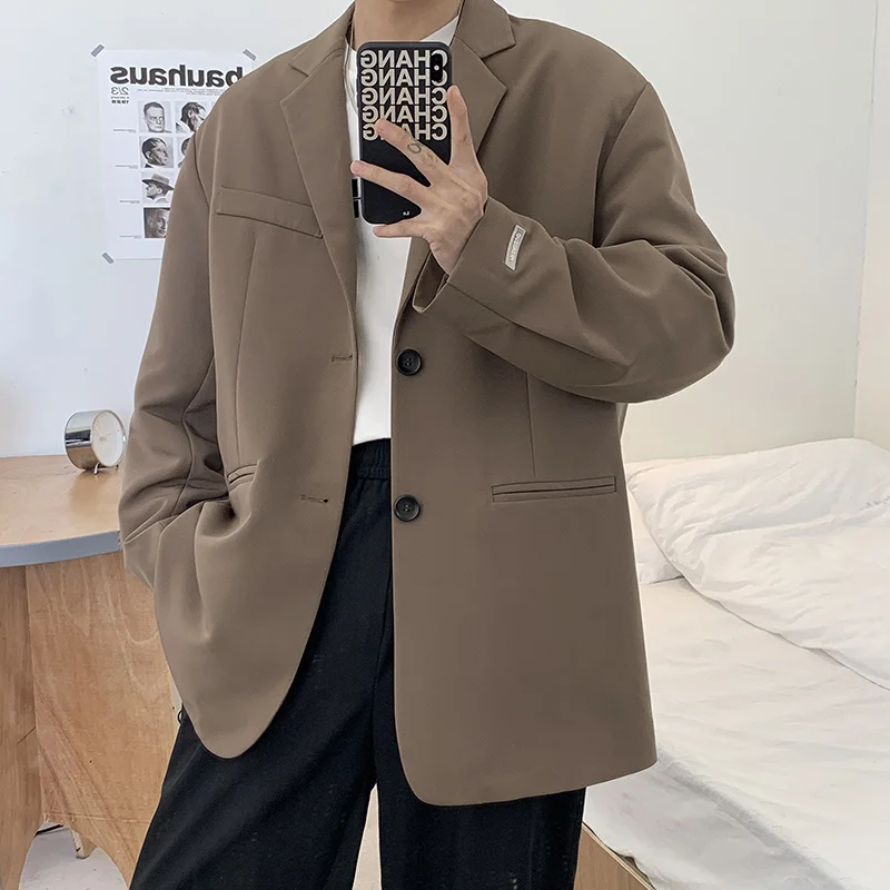 

Классическая мужская куртка, черный костюм, коричневый Блейзер, модный мужской свободный официальный Блейзер, куртка в Корейском стиле, повседневная мужская деловая одежда