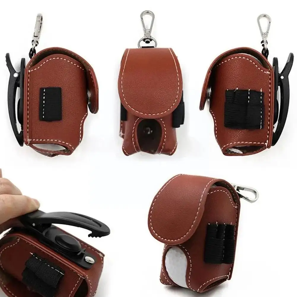 Portable Golf Ball Storage Pouch Golf Ball Waist Holder Bag Mini Pocket Container with Metal Buckle Leather Waist Golf Carrier