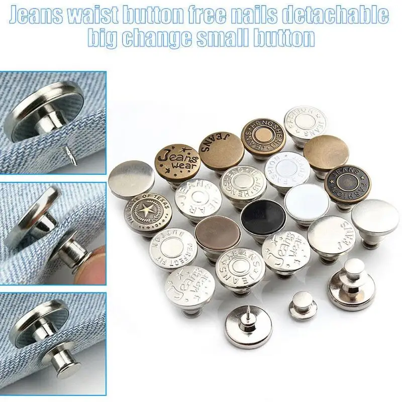 

Detachable Retro Metal Buttons Snap Fastener Pants Pin for Jeans Retractable Button Sewing-Free Buckles Perfect Fit Reduce Waist